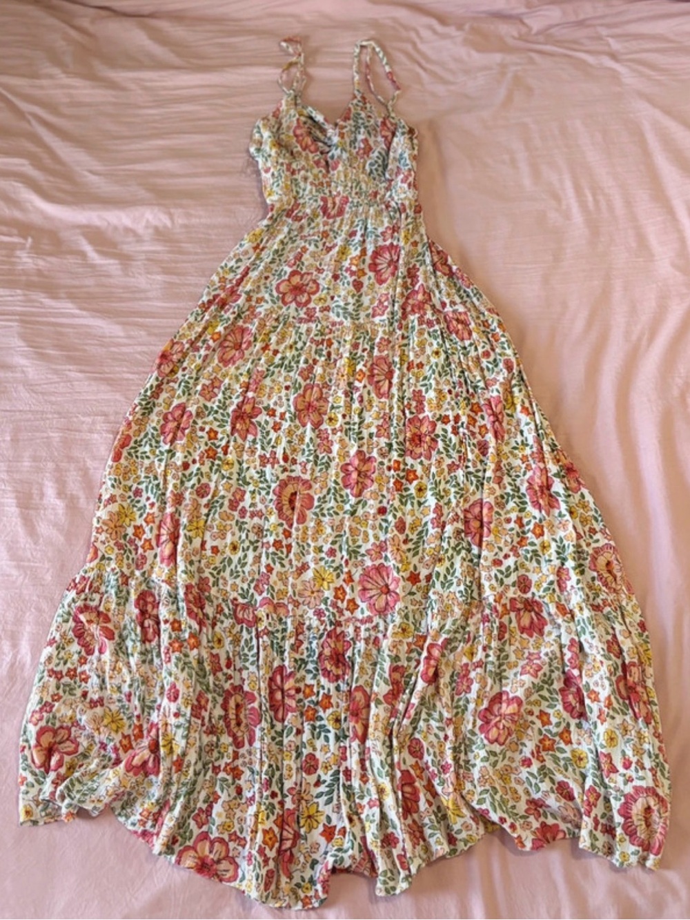 Dry Goods Floral Smocked Maxi Dress - Pink & Green